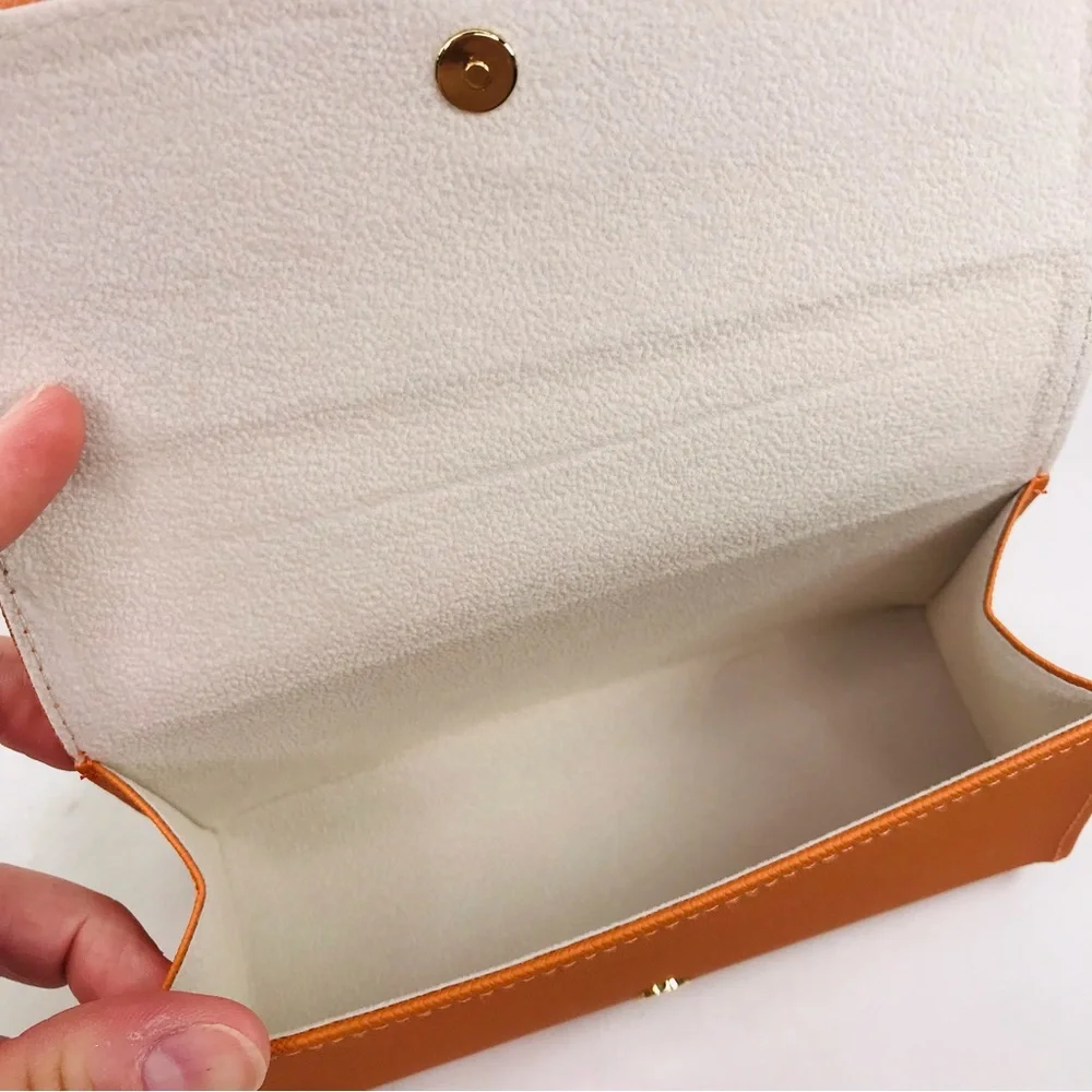 Tory Burch Orange Saffiano Leather Fold Over Sunglasses Case New